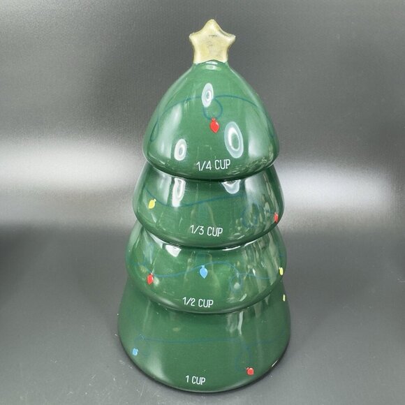 Christmas Tree Stacking Measuring Cups Green Ceramic Tree Newclassic Enterprise - Picture 13 of 14
